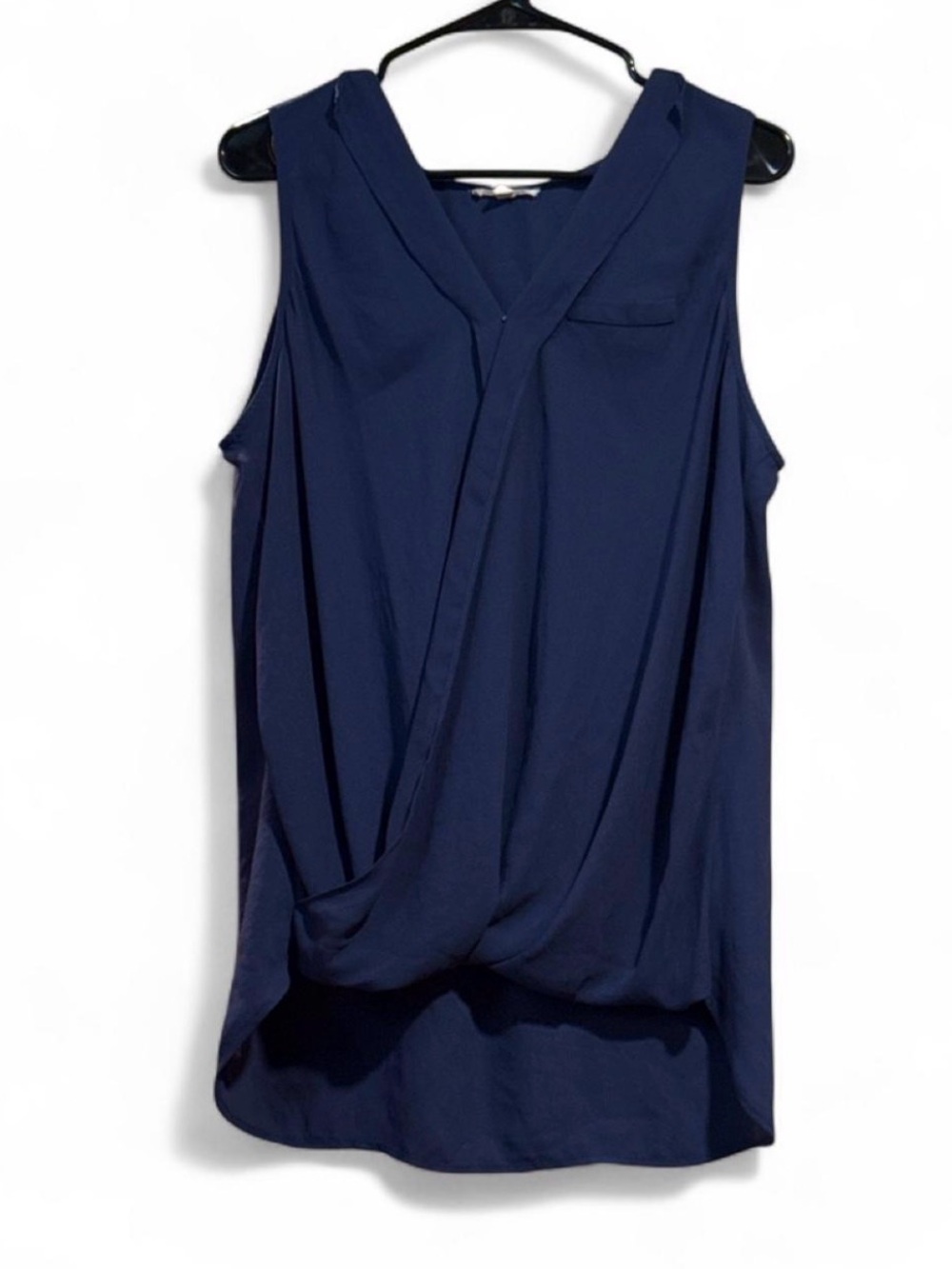 Pleione Sleeveless Navy Draped V-Neck Top